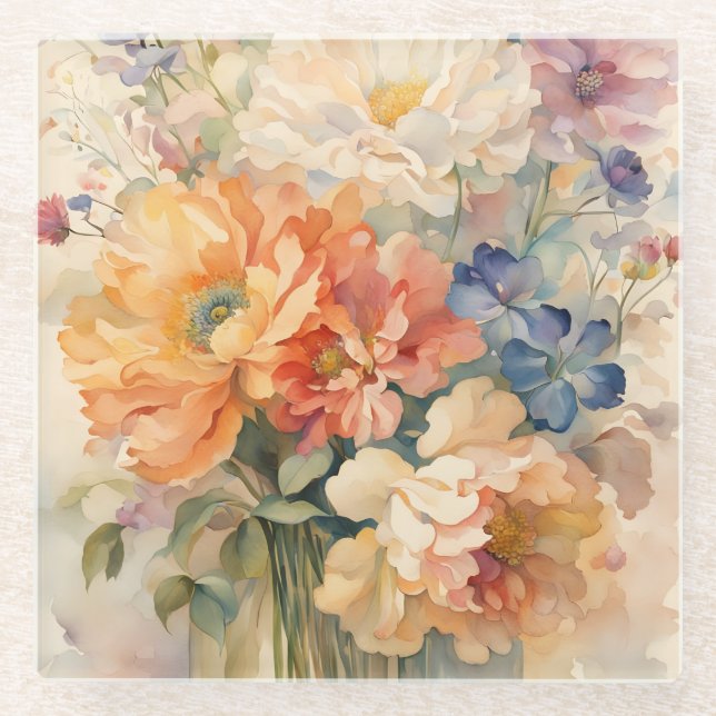 flowers Trivet Glass Coaster (Front)