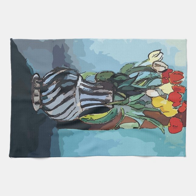 Flowers, Tulips, Vase, after Matisse Tea Towel (Horizontal)