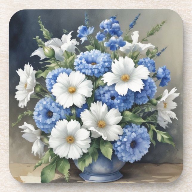 Flowers Vase Elegant Watercolor Coaster (Front)