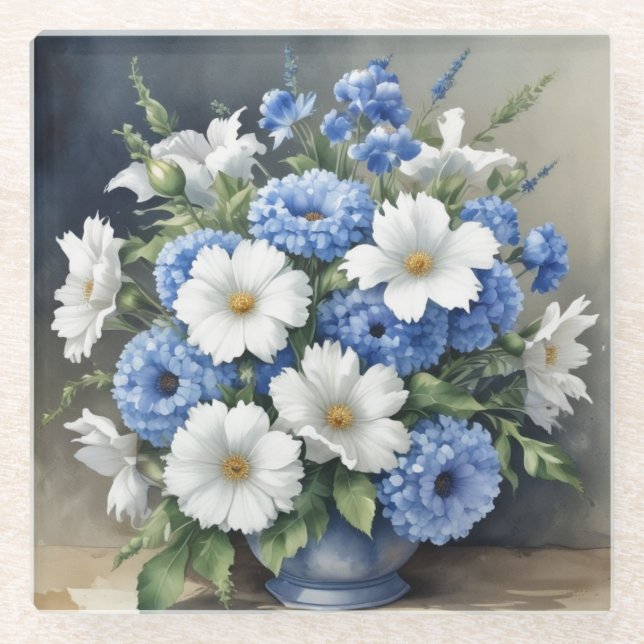 Flowers Vase Elegant Watercolor Glass Coaster (Front)