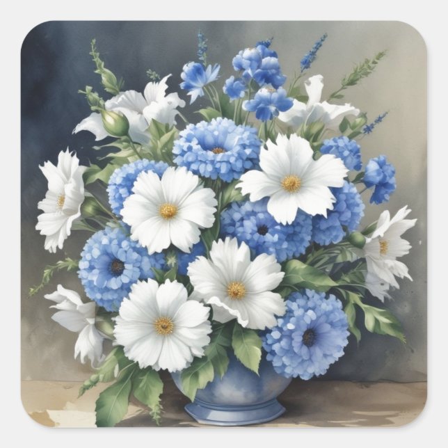 Flowers Vase Elegant Watercolor Square Sticker (Front)
