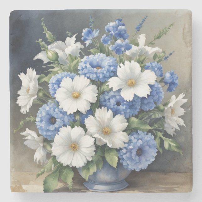 Flowers Vase Elegant Watercolor Stone Coaster (Front)