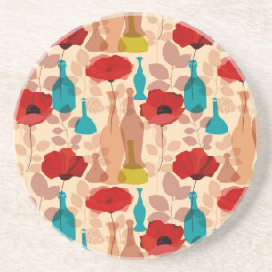 Flowers, vases and bottles pattern coaster