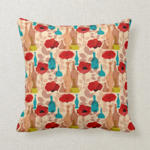 Flowers, vases and bottles pattern cushion