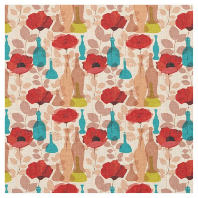 Flowers, vases and bottles pattern fabric (Close Up)