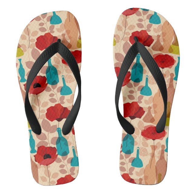 Flowers, vases and bottles pattern flip flops (Footbed)