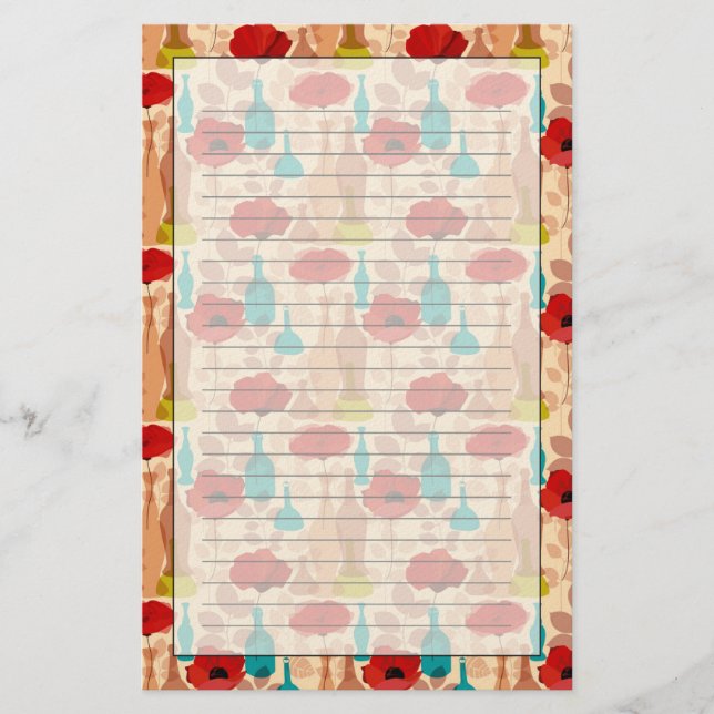 Flowers, vases and bottles pattern stationery (Front)