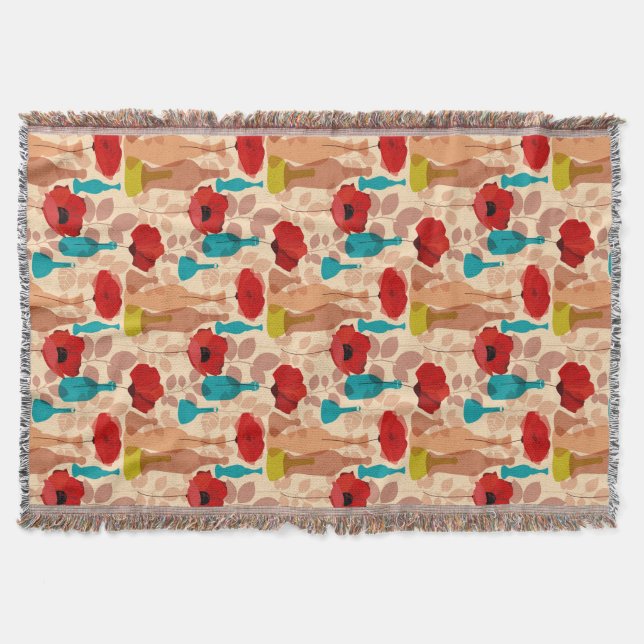Flowers, vases and bottles pattern throw blanket (Front)
