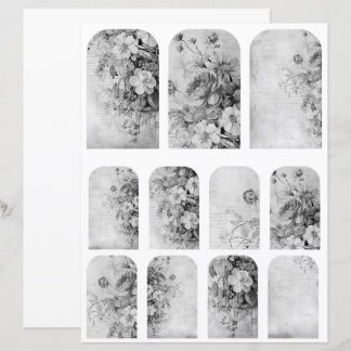 Flowers Vintage Collage 1b 4 of 4 Black and White