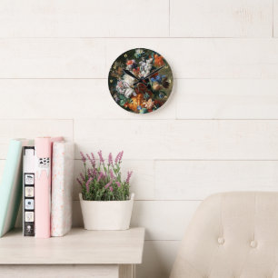 Flowers Vintage Floral Fine Art Home Office Decor Round Clock