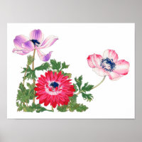 Flowers , vintage Japanese art 16x 12