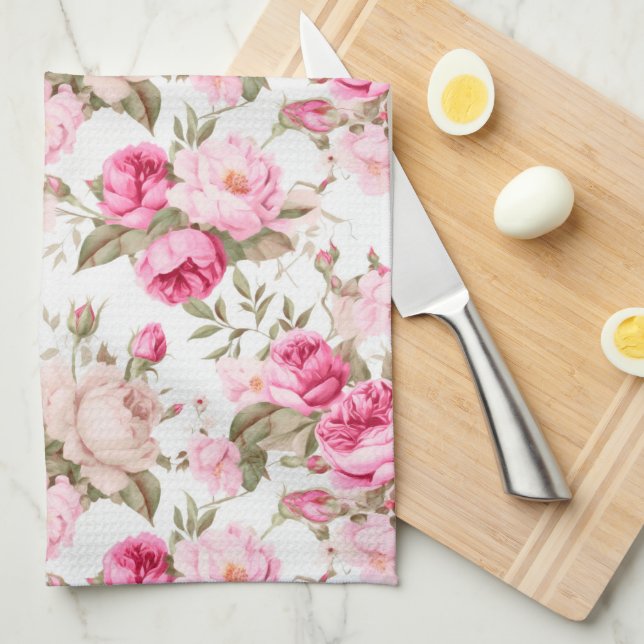 Flowers,vintage roses,pink roses  tea towel (Quarter Fold)