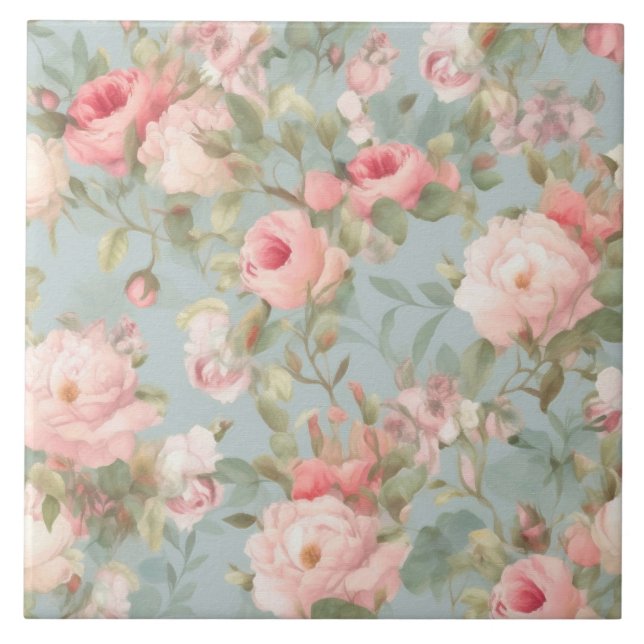 Flowers,vintage roses,pink roses  tile (Front)