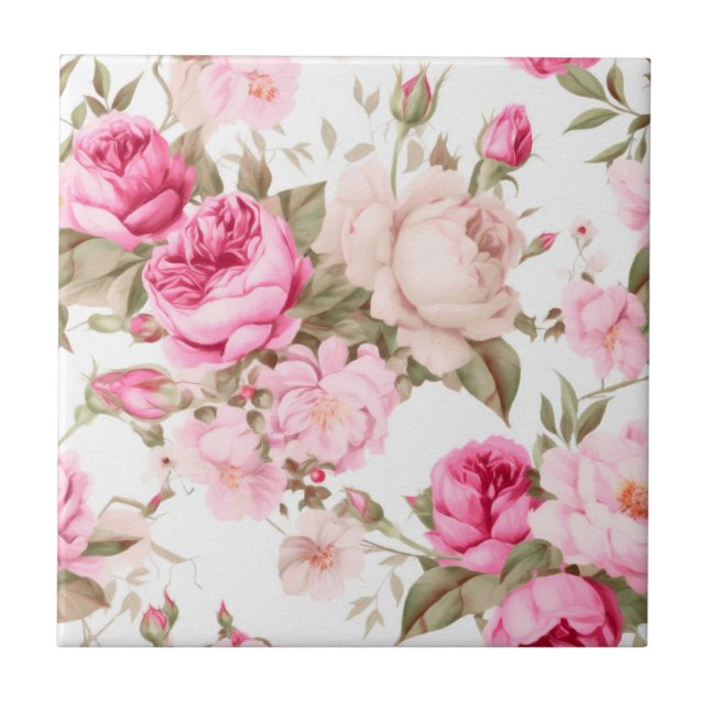 Flowers,vintage roses,pink roses  tile (Front)