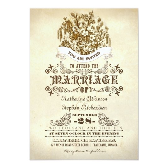flowers vintage wedding invitations