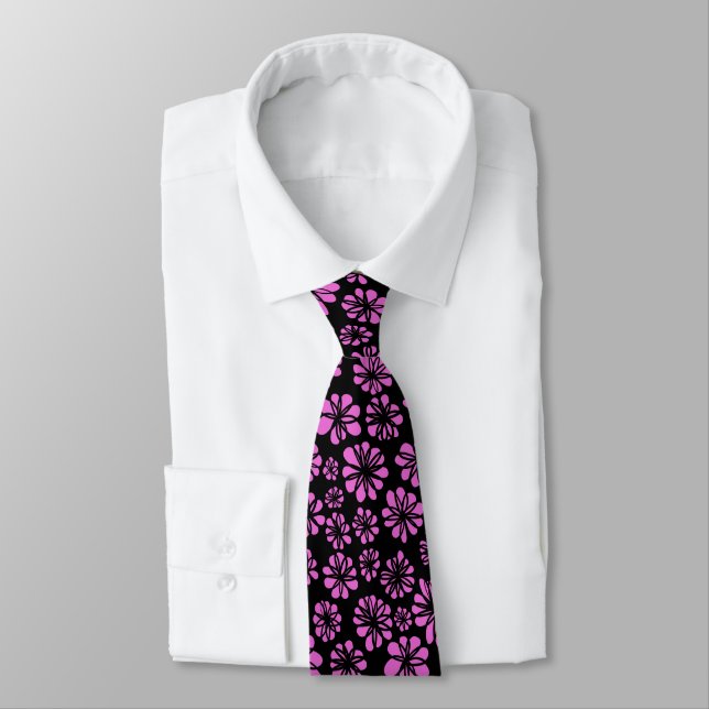 Flowers - Violet on Black Tie (Tied)