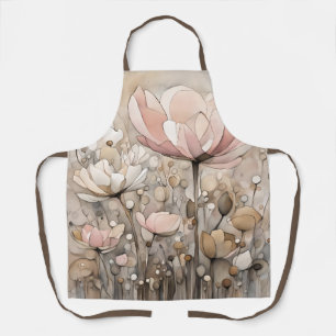 Flowers Watercolor Abstract Beige Pink Apron