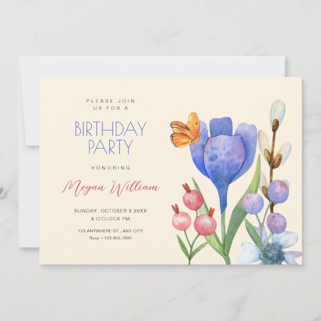 Flowers watercolor birthday invitation (Front)