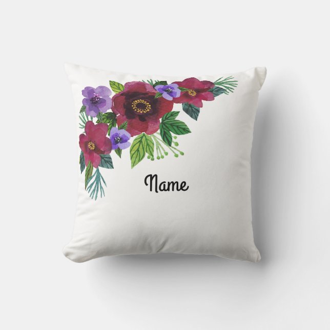 Flowers watercolor bright romantic floral wreath b cushion (Front)