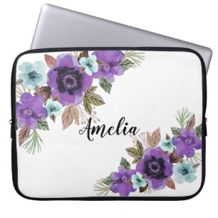 Flowers watercolor bright romantic floral wreath b laptop sleeve
