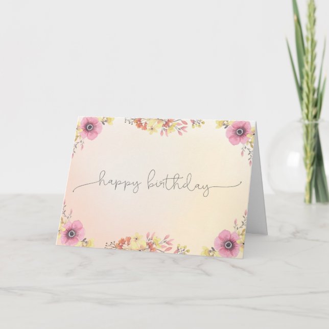 Flowers Watercolor Happy Birthday Card (Front)