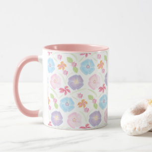 Flowers Watercolor Soft Pink , Blue, Romantic Mug