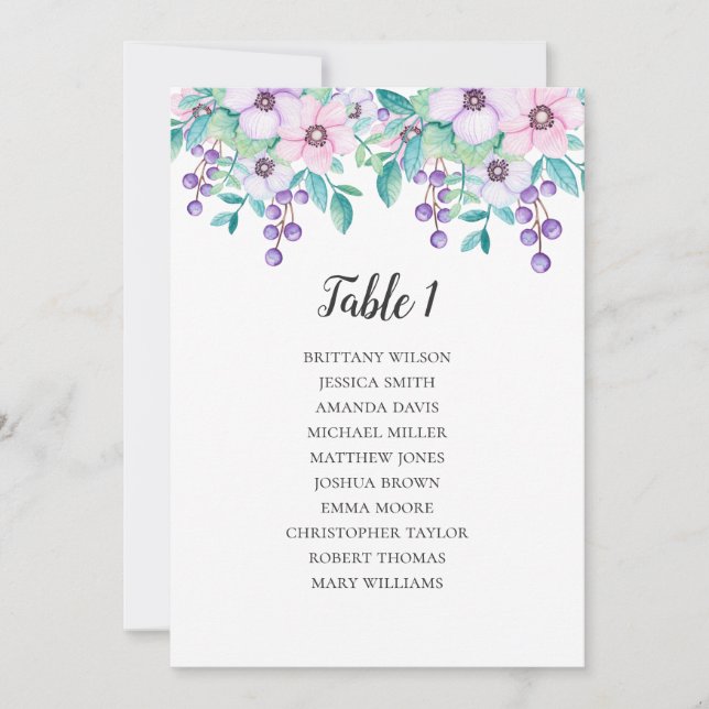 Flowers wedding seating chart. Floral table plan Invitation (Front)