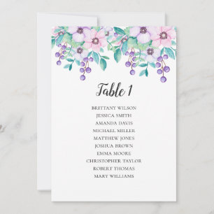 Flowers wedding seating chart. Floral table plan Invitation