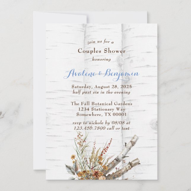 Flowers White Birch Tree Couples Shower Invitation (Front)