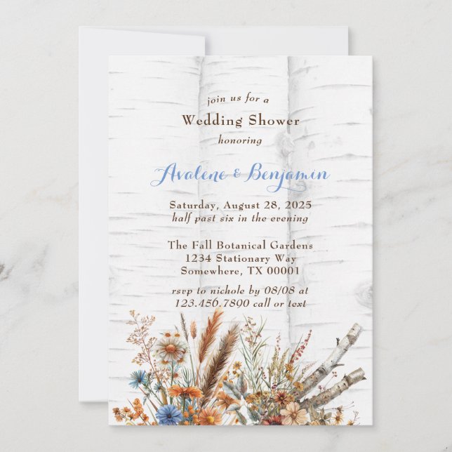 Flowers White Birch Tree Wedding Shower Invitation (Front)
