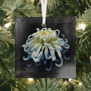 Flowers White Chrysanthemum Glass Tree Decoration