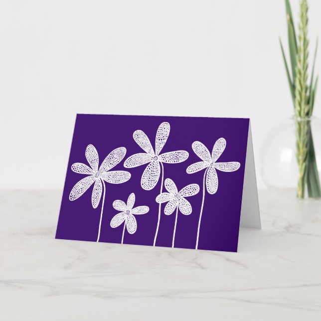 Flowers - White on Deep Purple Card (Front)