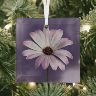 Flowers White & Purple Daisy Glass Tree Decoration
