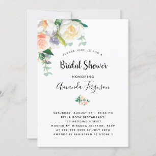 Flowers white rose gold pink bridal shower invitation