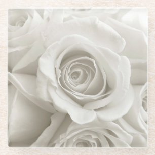 Flowers White Roses Glass Coaster