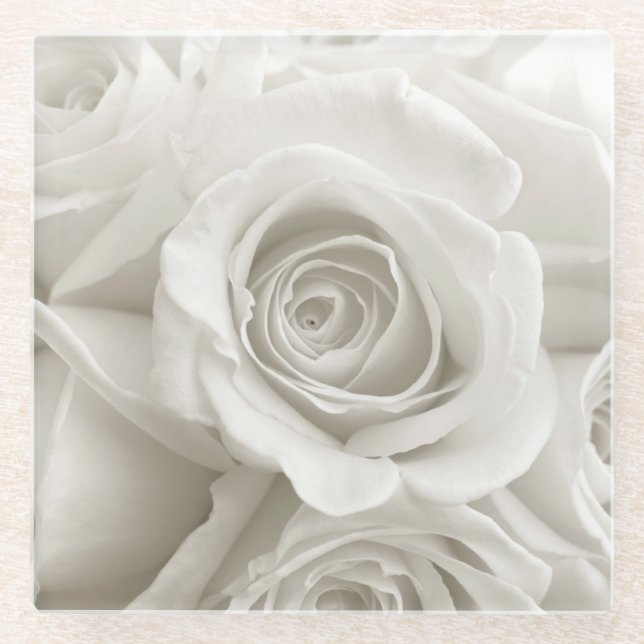 Flowers | White Roses Glass Coaster (Front)