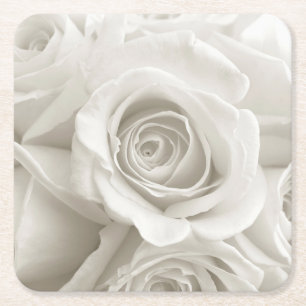 Flowers White Roses Square Paper Coaster