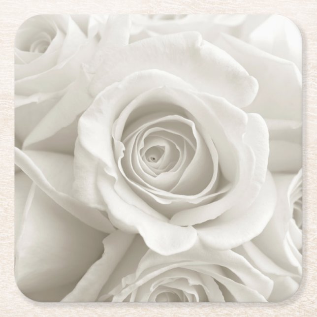 Flowers | White Roses Square Paper Coaster (Front)