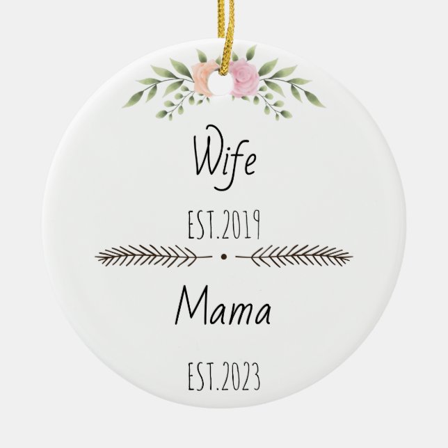 Flowers Wife Mama Est Personalized Year Ceramic Tree Decoration (Front)