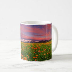 Flowers Wildflower Field Snowcapped Mountains Coffee Mug