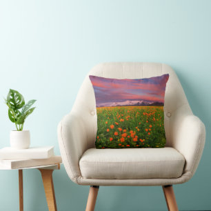 Flowers Wildflower Field Snowcapped Mountains Cushion