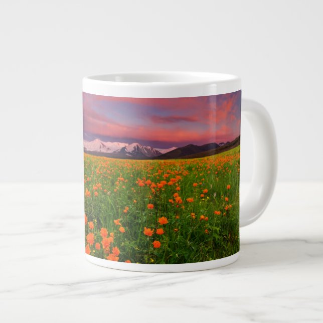 Flowers | Wildflower Field Snowcapped Mountains Large Coffee Mug (Front Right)