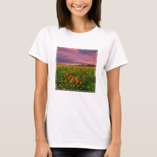 Flowers Wildflower Field Snowcapped Mountains T-Shirt