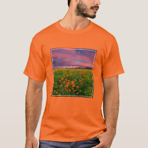 Flowers Wildflower Field Snowcapped Mountains T-Shirt