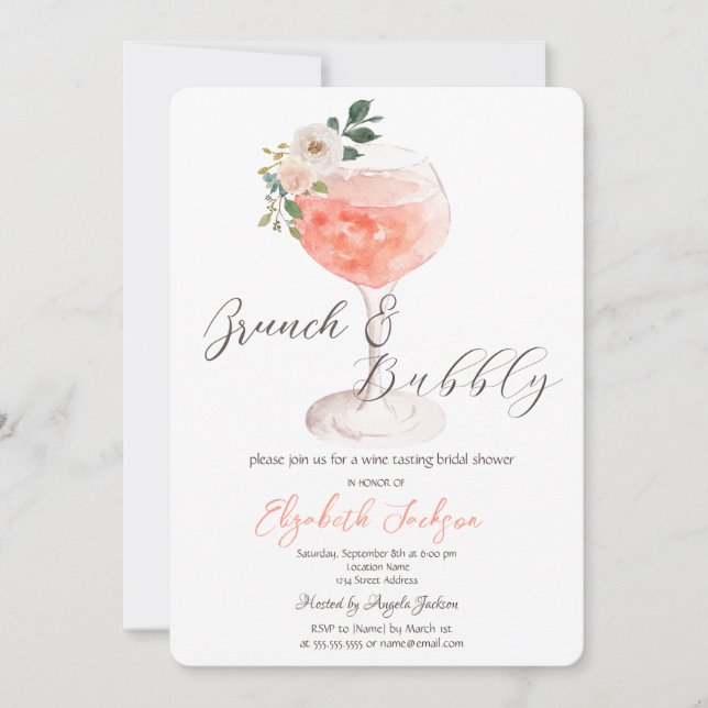 Flowers Wine Brunch & Bubbly  Invitation (Front)
