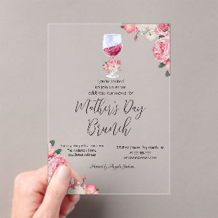 Flowers Wine Glass Mother's Day Brunch Acrylic Invitations