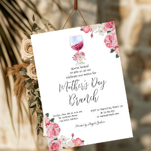 Flowers Wine Glass Mother's Day Brunch Invitation