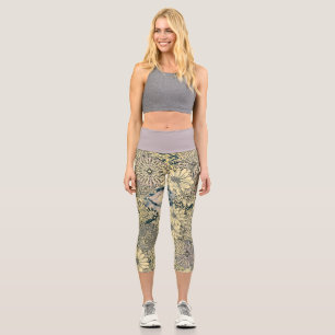 Flowers with a Splash of Purple and Blue Capri Leggings