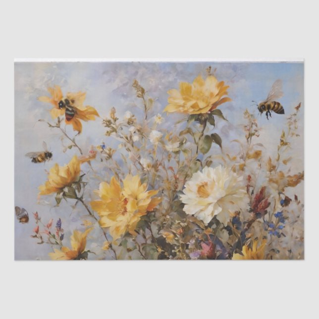 Flowers with bees Decoupage Tissue Paper (Front)