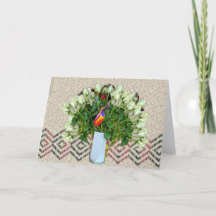 Flowers with Bird and Poem Card